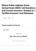 Illinios Public Adjuster Exam &lpar;Actual Exam 2025&rpar; &vert; All Questions and Correct Answers &vert; Graded A&plus; &vert; Verified Answers &vert; Just Released