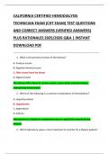 CALIFORNIA CERTIFIED HEMODIALYSIS  TECHNICIAN EXAM &lpar;CHT EXAM&rpar; TEST QUESTIONS  AND CORRECT ANSWERS &lpar;VERIFIED ANSWERS&rpar;  PLUS RATIONALES 2025&sol;2026 Q&A &vert; INSTANT  DOWNLOAD PDF