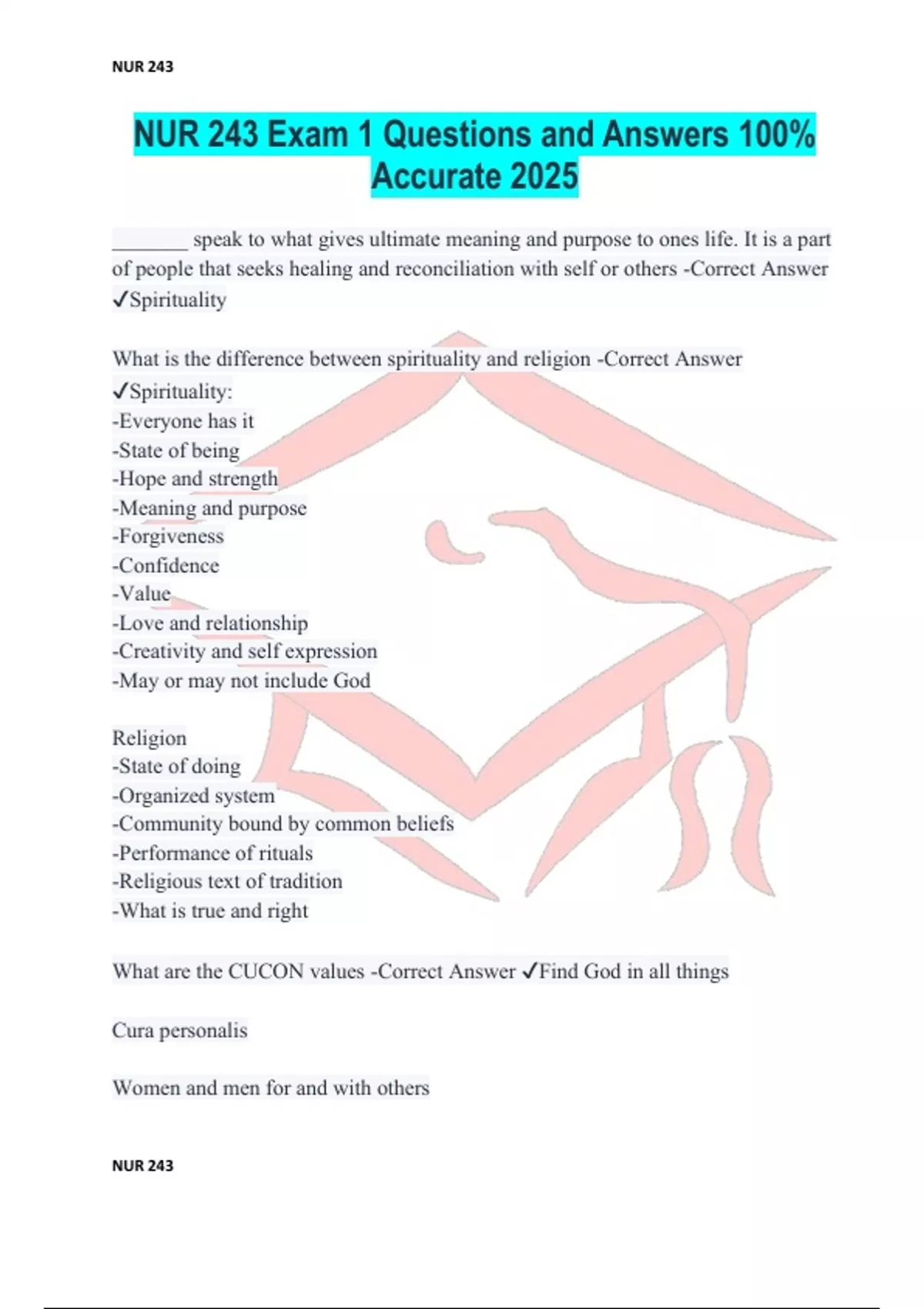 NUR 243 Exam 1 Questions and Answers 100% Accurate 2025 - NUR 243 ...