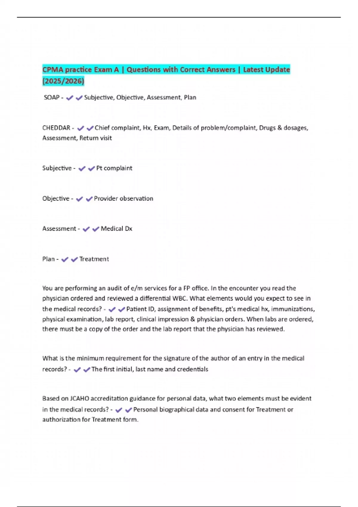 CPMA practice Exam A | Questions with Correct Answers | Latest Update ...