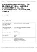 UC Adv Health Assessment - Quiz 1 2025 COMPREHENSIVE EXAM QUESTIONS &vert;&vert;RECENTLY TESTING REAL EXAM QUESTIONS&vert;VERIFIED SOLUTIONS &lpar;100&percnt; CORRECT&rpar;