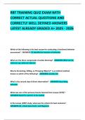 RBT TRAINING QUIZ EXAM WITH CORRECT ACTUAL QUESTIONS AND CORRECTLY WELL DEFINED ANSWERS LATEST ALREADY GRADED A&plus; 2025 - 2026
