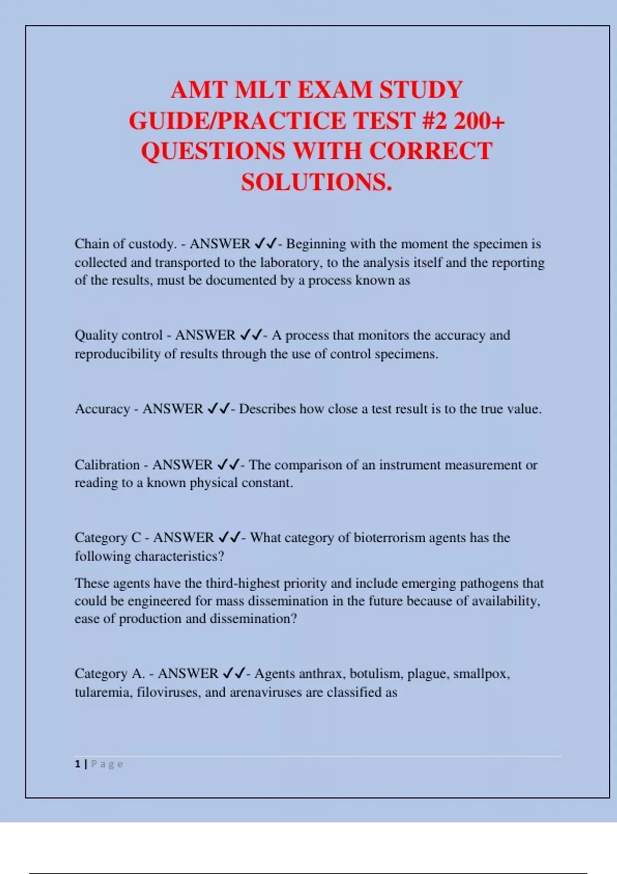 AMT MLT Exam Study Guide | Practice Test #2 | 200+ Questions with ...