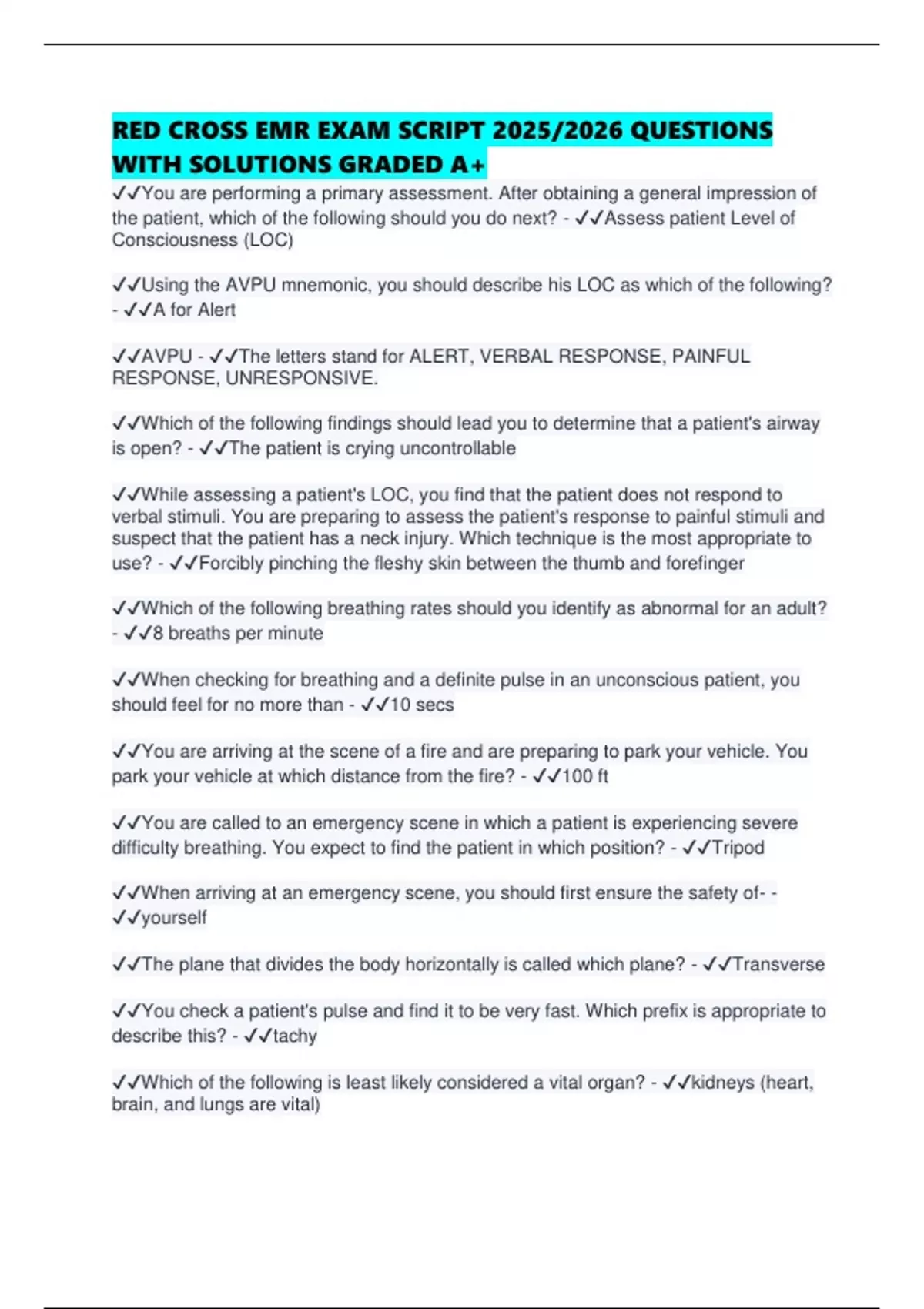 RED CROSS EMR EXAM SCRIPT 2025/2026 QUESTIONS WITH SOLUTIONS GRADED A+ ...