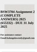 BSW3704 Assignment 2 &lpar;COMPLETE ANSWERS&rpar; 2025 &lpar;655332&rpar; - DUE 31 July 2025