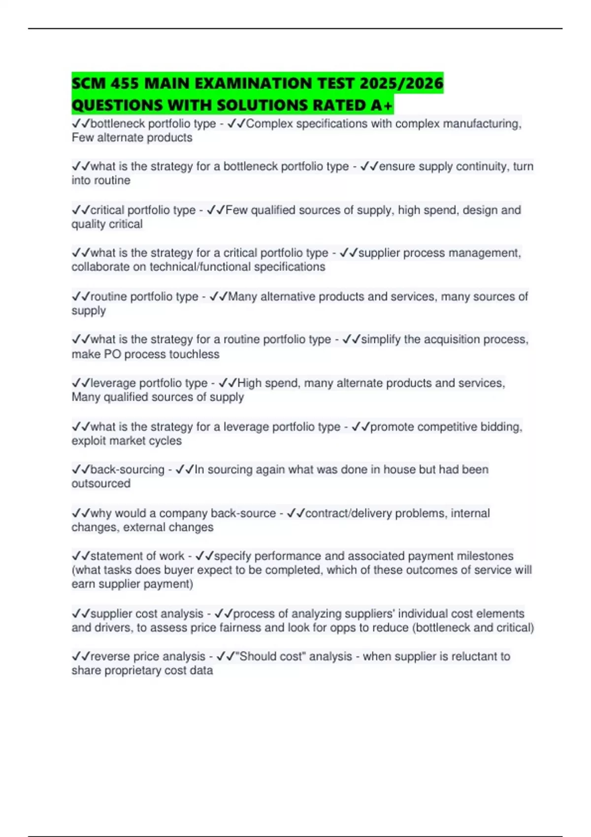 SCM 455 MAIN EXAMINATION TEST 2025/2026 QUESTIONS WITH SOLUTIONS RATED ...
