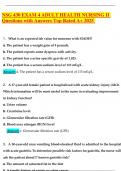 NSG 430 EXAM 4 ADULT HEALTH NURSING II Questions with Answers Top Rated A&plus; 2025