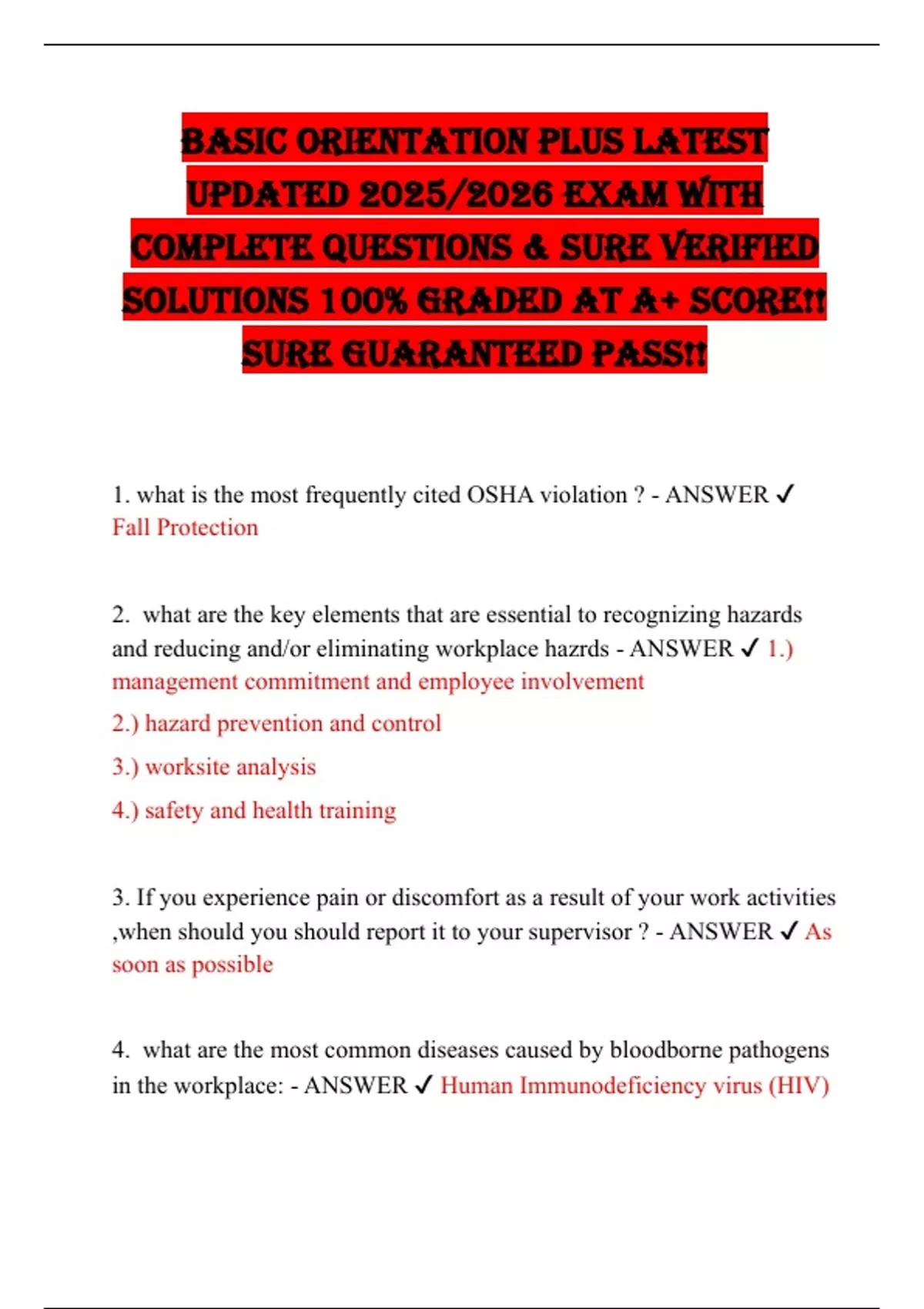 Basic Orientation Plus LATEST UPDATED 2025/2026 EXAM WITH COMPLETE ...