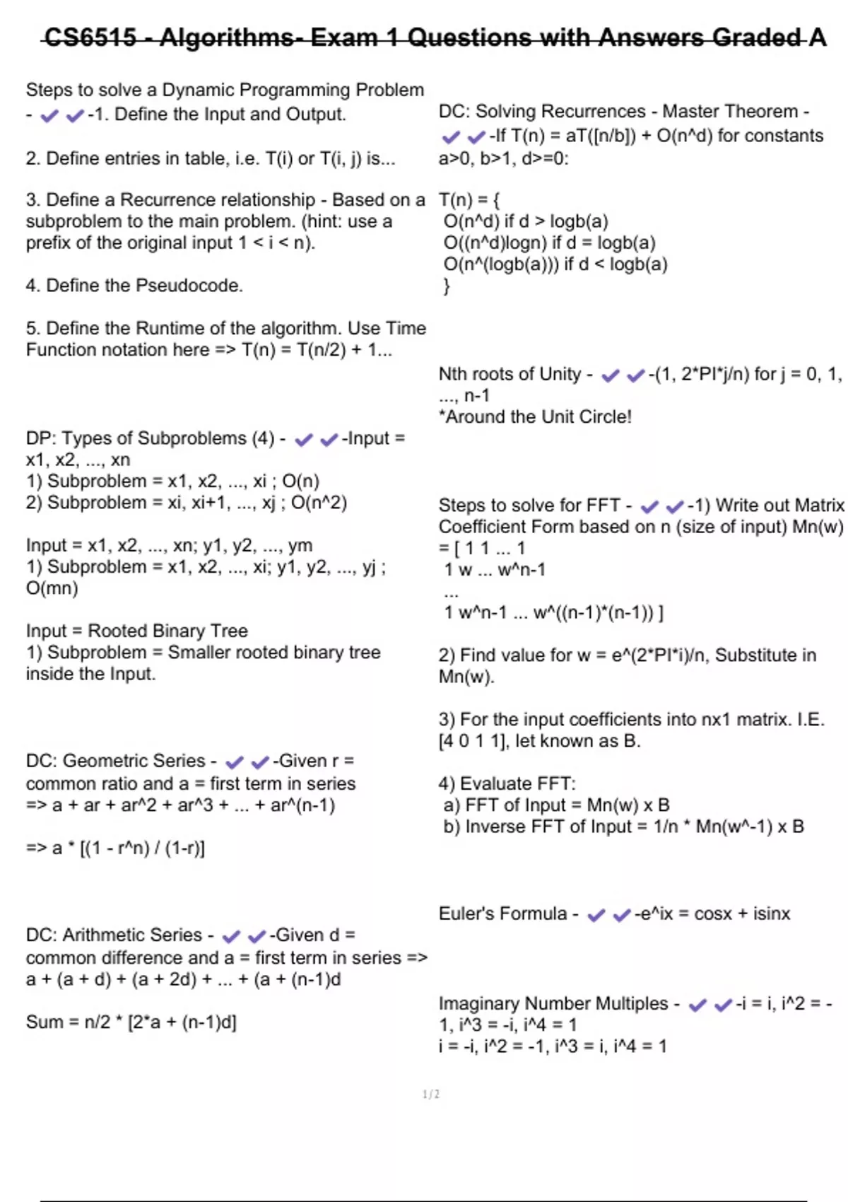 CS6515 - Algorithms- Exam 1 Questions with Answers Graded A - CS6515 ...