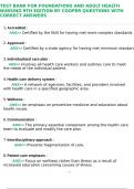 TEST BANK FOR FOUNDATIONS AND ADULT HEALTH NURSING 9TH EDITION BY COOPER QUESTIONS WITH CORRECT ANSWERS VERIFIED A&plus;