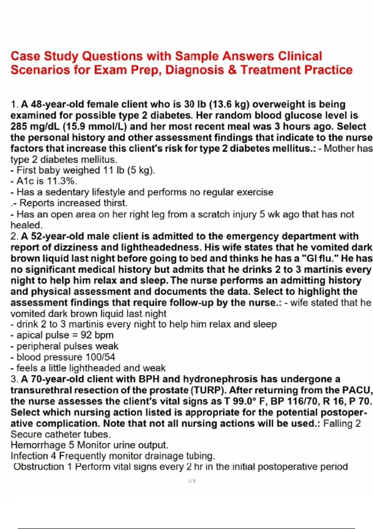 Case Study Questions with Sample Answers Clinical Scenarios for Exam ...