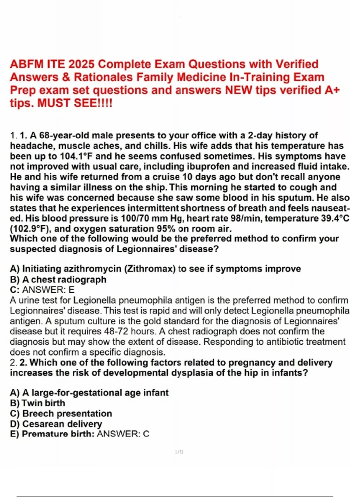ABFM ITE 2025 Complete Exam Questions with Verified Answers &amp; Rationales Family Medicine In ...