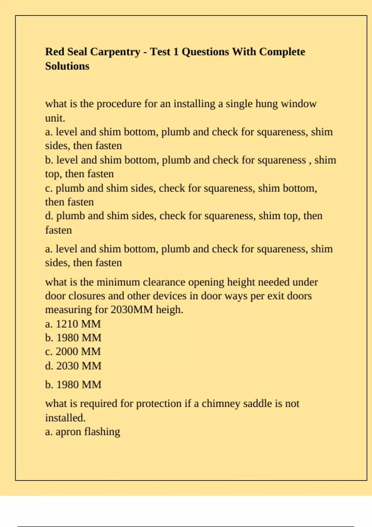 Red Seal Carpentry - Test 1 Questions With Complete Solutions - Red ...