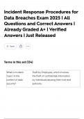 Incident Response Procedures for Data Breaches Exam 2025 &vert; All Questions and Correct Answers &vert; Already Graded A&plus; &vert; Verified Answers &vert; Just Released