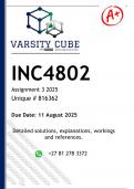 INC4802 Assignment 3 &lpar;DETAILED ANSWERS&rpar; 2025 - DISTINCTION GUARANTEED
