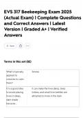 EVS 317 Beekeeping Exam 2025 &lpar;Actual Exam&rpar; &vert; Complete Questions and Correct Answers &vert; Latest Version &vert; Graded A&plus; &vert; Verified Answers
