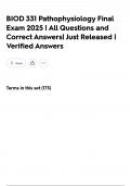 BIOD 331 Pathophysiology Final Exam 2025 &vert; All Questions and Correct Answers&vert; Just Released &vert; Verified Answers