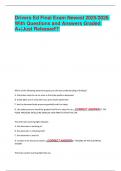 Drivers Ed Final Exam Newest 2025 With Questions and Answers Graded A&plus;&vert;Just Released&excl;&excl;&excl;