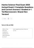 Marine Science Final Exam 2025 &lpar;Actual Exam&rpar; &vert; Complete Questions and Correct Answers &vert; Graded A&plus; &vert; Verified Answers &vert; Brand New Version&excl;