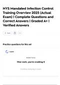 NYS Mandated Infection Control Training Overview 2025 &lpar;Actual Exam&rpar; &vert; Complete Questions and Correct Answers &vert; Graded A&plus; &vert; Verified Answers