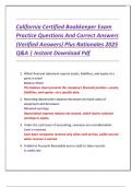 California Certified Bookkeeper Exam  Practice Questions And Correct Answers  &lpar;Verified Answers&rpar; Plus Rationales 2025  Q&A &vert; Instant Download Pdf