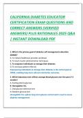 CALIFORNIA DIABETES EDUCATOR  CERTIFICATION EXAM QUESTIONS AND  CORRECT ANSWERS &lpar;VERIFIED  ANSWERS&rpar; PLUS RATIONALES 2025 Q&A  &vert; INSTANT DOWNLOAD PDF 