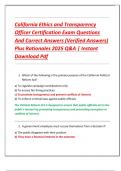 California Ethics and Transparency  Officer Certification Exam Questions  And Correct Answers &lpar;Verified Answers&rpar;  Plus Rationales 2025 Q&A &vert; Instant  Download Pdf