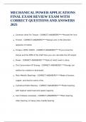 MECHANICAL POWER APPLICATIONS FINAL EXAM REVIEW EXAM WITH CORRECT QUESTIONS AND ANSWERS 2025