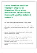 Lutz-s Nutrition and Diet Therapy Chapter 9 Digestion&comma; Absorption&comma; Metabolism&comma; and Excretion Exam with verified detailed answers 