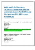 California Medical Laboratory  Technician Licensing Exam Questions  And Correct Answers &lpar;Verified Answers&rpar;  Plus Rationales 2025 Q&A &vert; Instant  Download Pdf