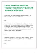 Lutz's Nutrition and Diet Therapy Practice GP Quiz with accurate detailed solutions