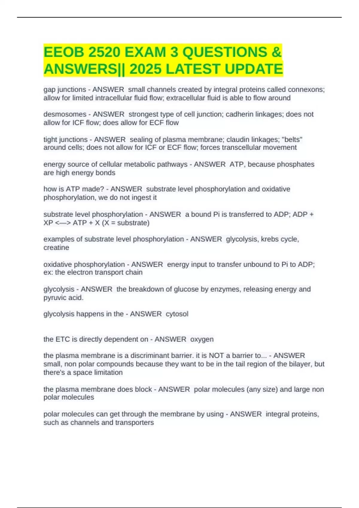 Eeob Database EEOB 2520 EXAM 3 QUESTIONS & ANSWERS|| 2025 LATEST UPDATE - EEOB 2520 ...