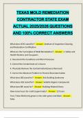 TEXAS MOLD REMEDIATION CONTRACTOR STATE EXAM ACTUAL 2025&sol;2026 QUESTIONS AND 100&percnt; CORRECT ANSWERS