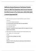 California Human Resources Technician Practice  Exam &lpar;1&ndash;100&rpar; Test Questions And Correct Answers  &lpar;Verified Answers&rpar; Plus Rationales 2025&sol;2026 Q&A  &vert; Instant Download Pdf