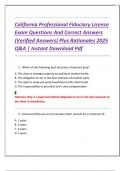 California Professional Fiduciary License  Exam Questions And Correct Answers  &lpar;Verified Answers&rpar; Plus Rationales 2025  Q&A &vert; Instant Download Pdf