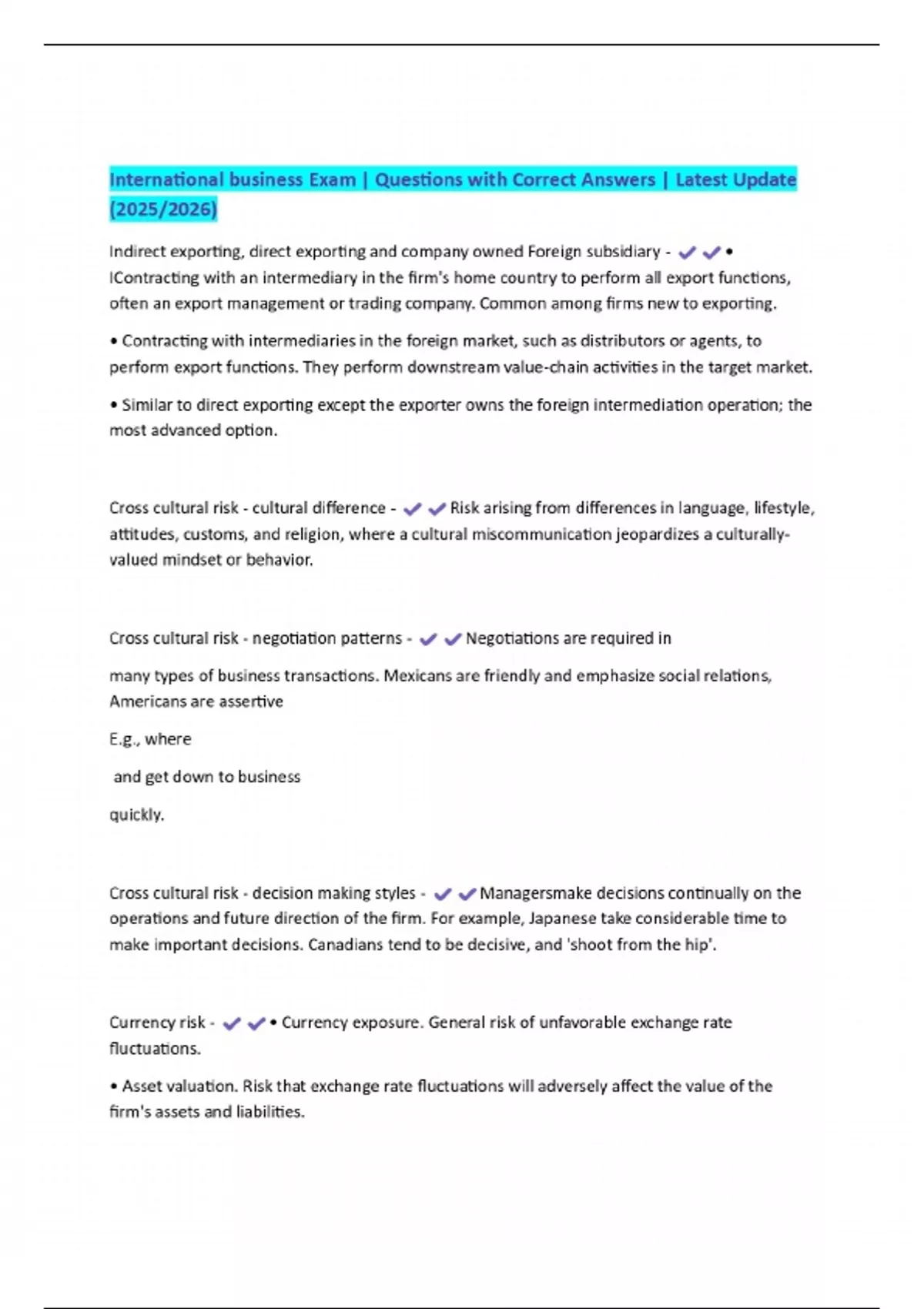 International business Exam | Questions with Correct Answers | Latest ...
