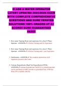 CLASS A WATER OPERATOR  LATEST UPDATED 2025&sol;2026 EXAM  WITH COMPLETE COMPREHENSIVE  QUESTIONS AND SURE VERIFIED  SOLUTIONS 100&percnt; GRADED AT A&plus; SCORE&excl;&excl; SURE GUARANTEED PASS&excl;&excl; 