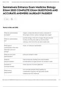 Semmelweis Entrance Exam Medicine Biology EXAM 2025 COMPLETE EXAM QUESTIONS AND ACCURATE ANSWERS &vert;ALREADY PASSED&excl;&excl;