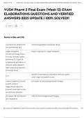 VUSN Pharm 2 Final Exam &lpar;Week 12&rpar; EXAM ELABORATIONS QUESTIONS AND VERIFIED ANSWERS 2025 UPDATE &vert; 100&percnt; SOLVED&excl;&excl;