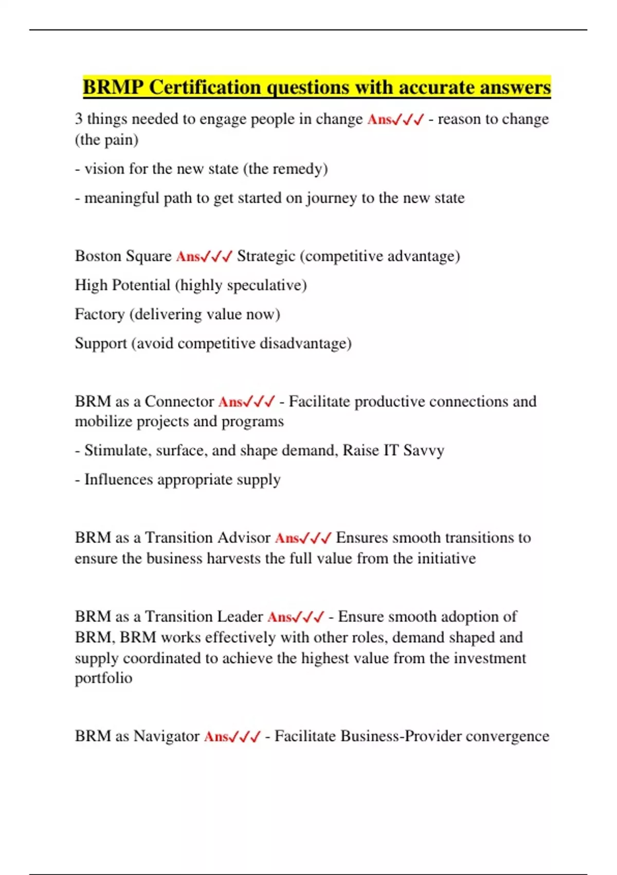 BRMP Certification questions with accurate answers - BRMp - Stuvia US