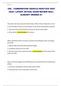 CDL - COMBINATION VEHICLE PRACTICE TEST 2025 &vert; LATEST ACTUAL EXAM REVIEW Q&A &vert; ALREADY GRADED A&plus;