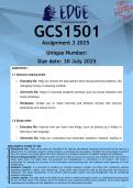 GCS1501 Assignment 3 &lpar;ANSWERS&rpar; 2025 - DISTINCTION GUARANTEED