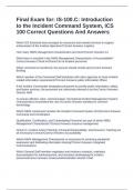 Final Exam for&colon; IS-100&period;C&colon; Introduction to the Incident Command System&comma; ICS 100 Correct Questions And Answers