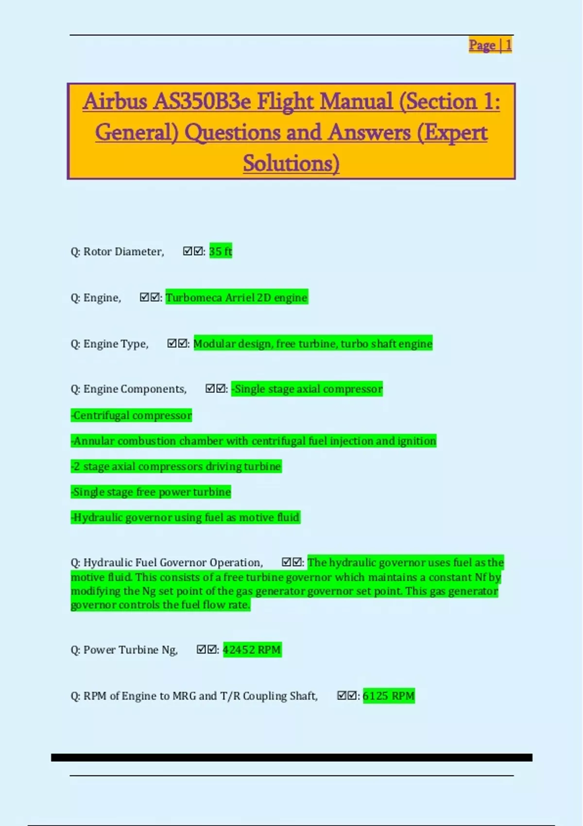 As350 B3e Checklist.pdf Airbus AS350B3e Flight Manual (Section 1: General) Questions and ...