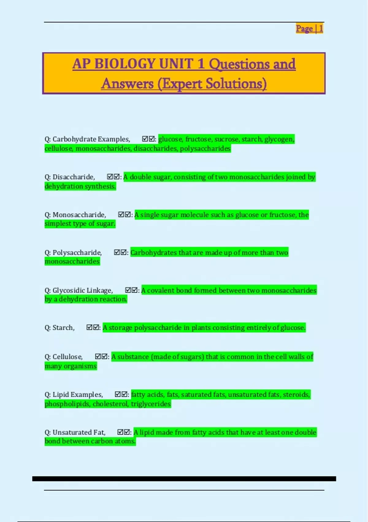AP BIOLOGY UNIT 1 Questions and Answers (Expert Solutions) - AP BIOLOGY ...