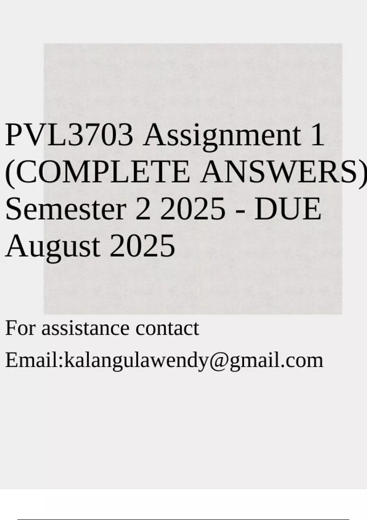 PVL3703 Assignment 1 (COMPLETE ANSWERS) Semester 2 2025 - DUE August ...