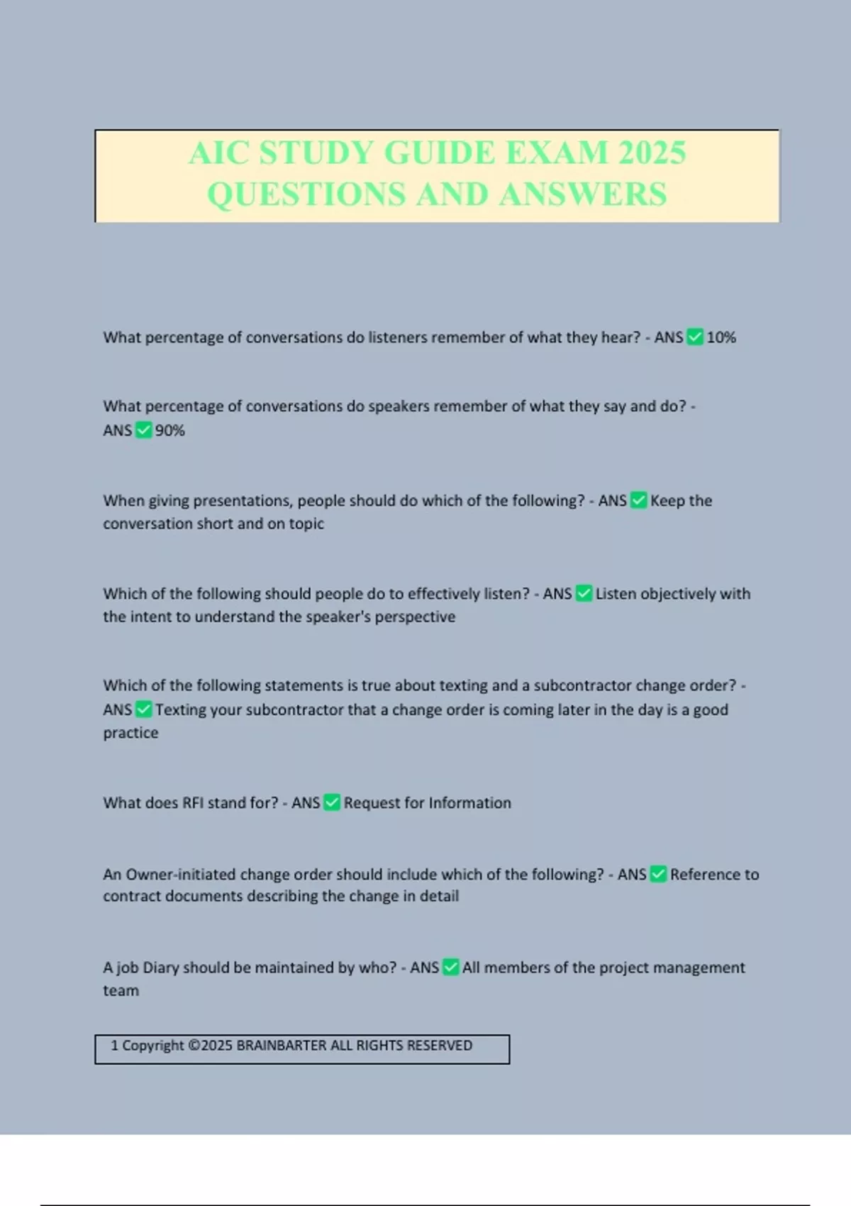 AIC STUDY GUIDE EXAM 2025 QUESTIONS AND ANSWERS - AIC - Stuvia US