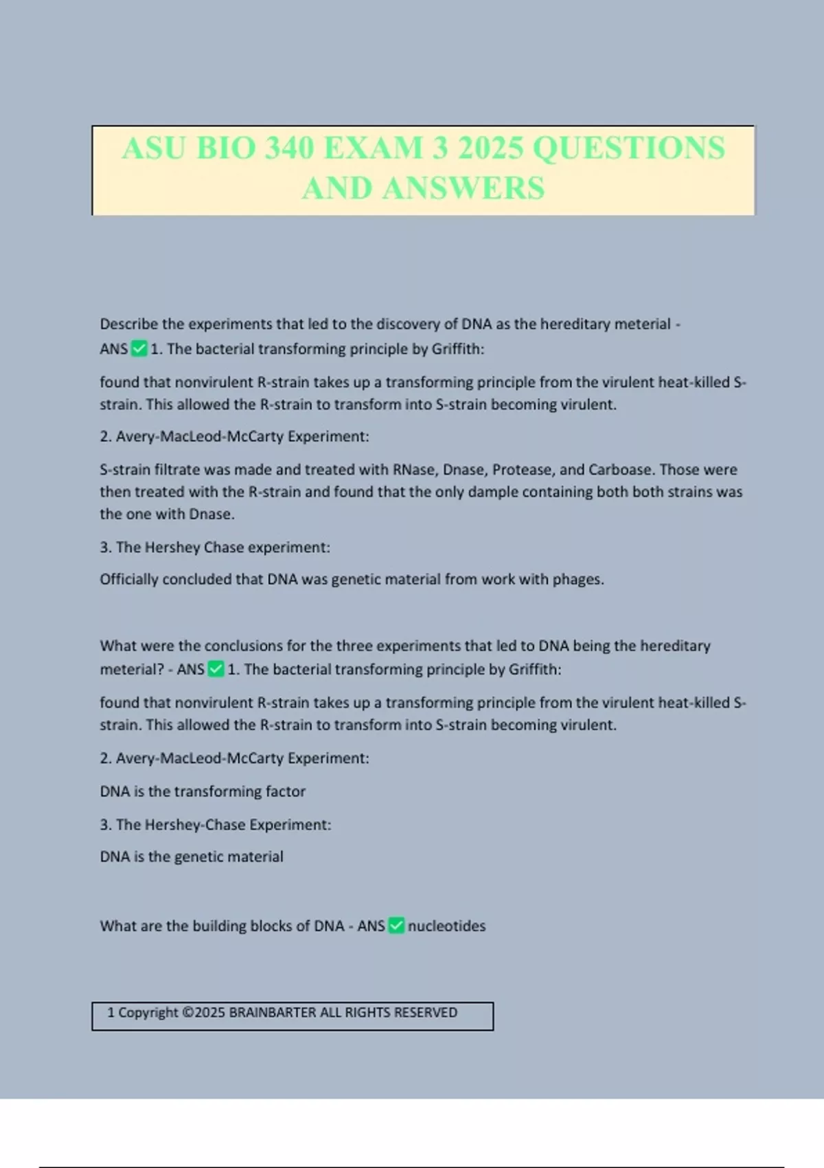 ASU BIO 340 EXAM 3 2025 QUESTIONS AND ANSWERS - Bio 340 - Stuvia US