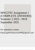 MNG3701 Assignment 1 &lpar;COMPLETE ANSWERS&rpar; Semester 2 2025 - DUE September 2025