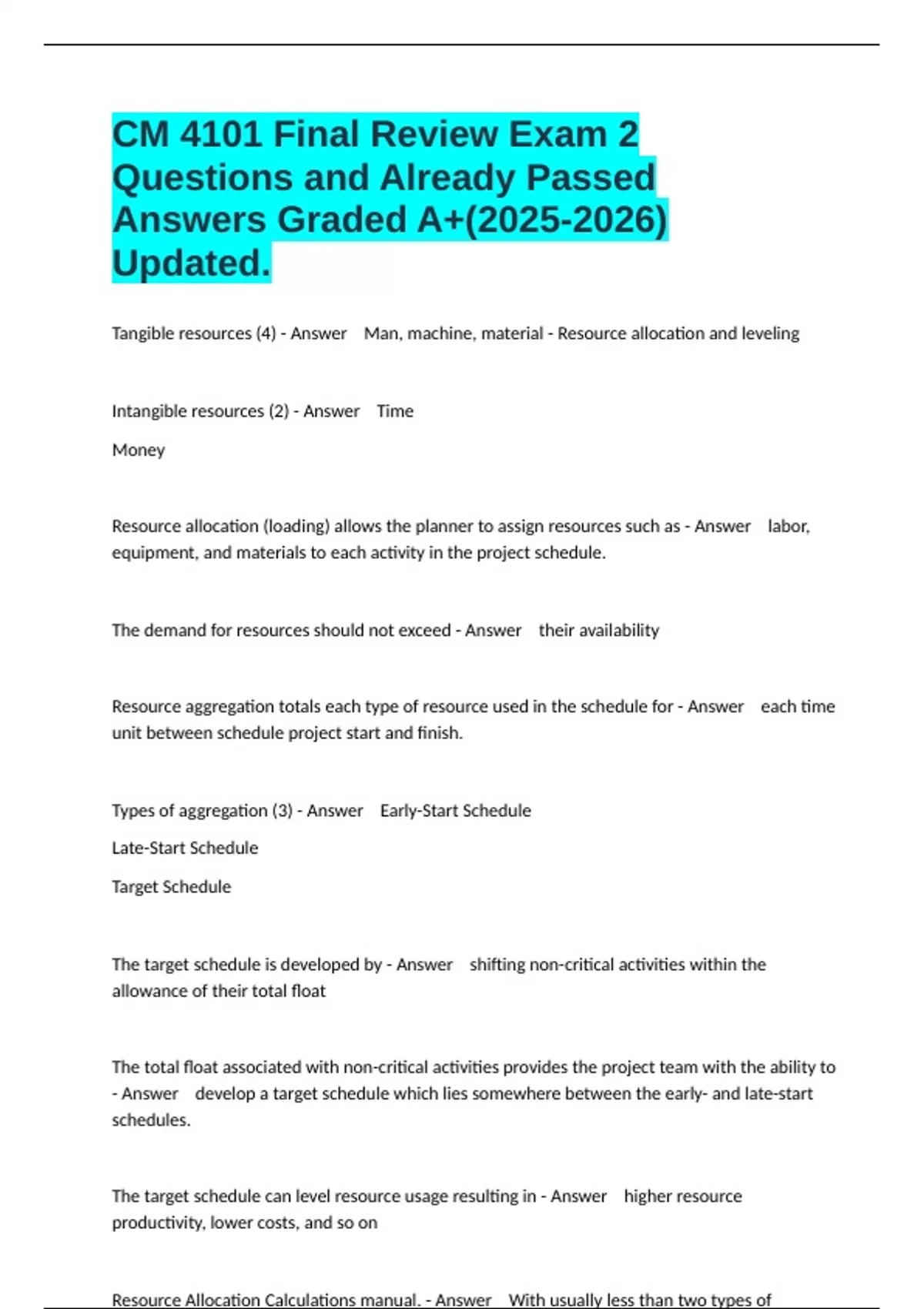 CM 4101 Final Review Exam 2 Questions and Already Passed Answers Graded ...